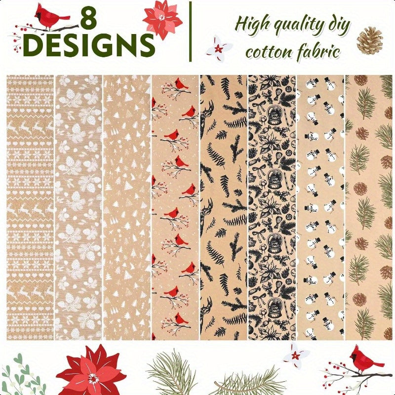 40pcs Of 6.5 * 50cm (2.55 * 19.7in) Christmas Retro Fabric Strips -8 Holiday Patterns (reindeer, Pine Cones, Snowflakes), DIY Splicing Handmade Craft Materials, Including Splicing Sets with Different Patterns, Enthusiasts Can