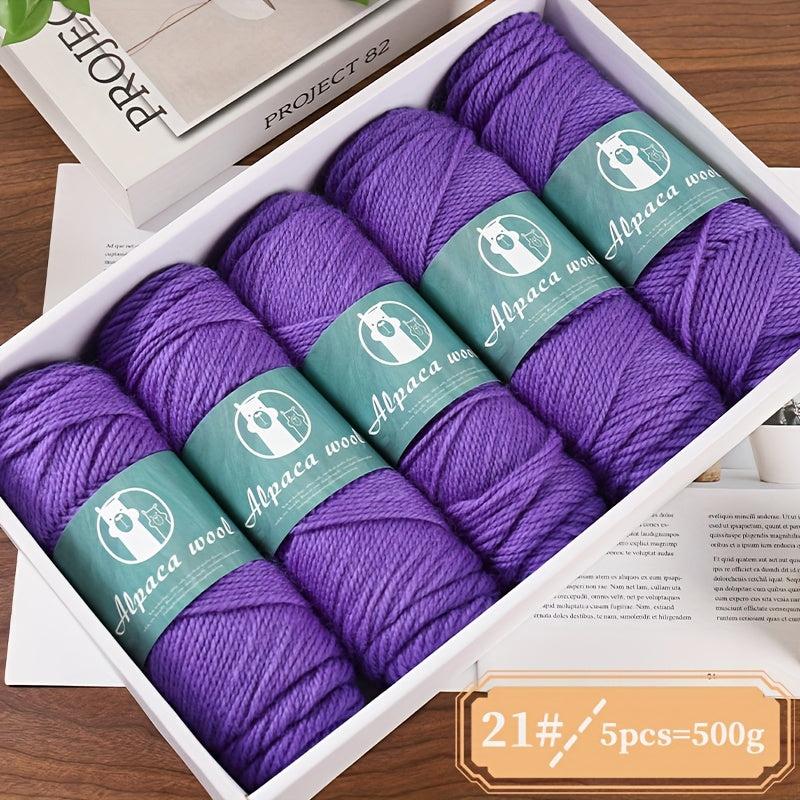 Alpaca Wool Yarn, Fine 245 Needles, Coarse Wool Yarn Balls, for Hand-Made Men'S And Women'S Autumn And Winter Warm Sweater Knitting Materials, Scarves, Hats And Other Warm Clothes 500G 5/Pack