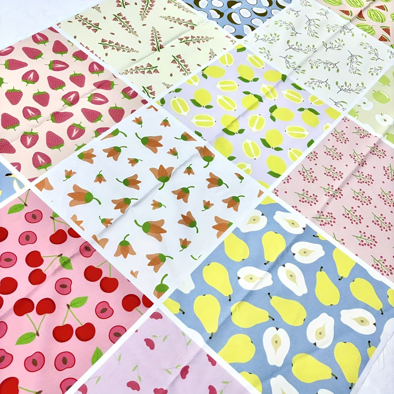100% Cotton 18 Patterns 23x23cm (9x9in) Quilting Fabric Squares, Fresh And Vibrant Fruit Motifs Cotton Craft Cloth Blocks, Quilting Supplies For DIY Sewing, Playful Home Textiles Handmade Fabric
