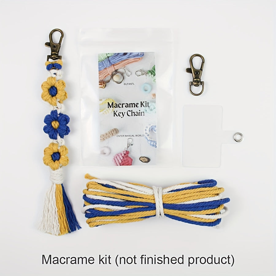 1pc Macrame Kit | Small Daisy Pattern Weaving Material Bag with Beginner Tutorial, Handmade Keychain and Bag Pendant, Suitable for Car Keys and Phone Cases, All-Season Craft Kit