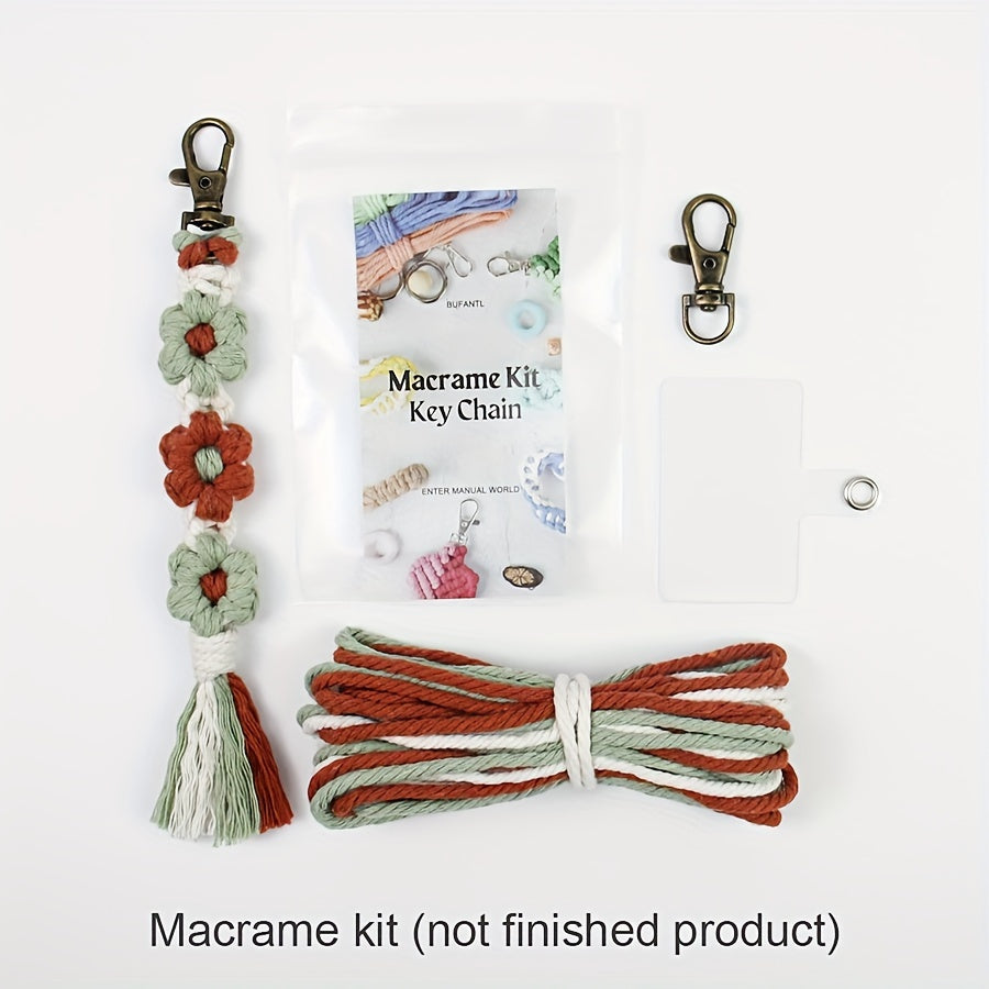 1pc Macrame Kit | Small Daisy Pattern Weaving Material Bag with Beginner Tutorial, Handmade Keychain and Bag Pendant, Suitable for Car Keys and Phone Cases, All-Season Craft Kit