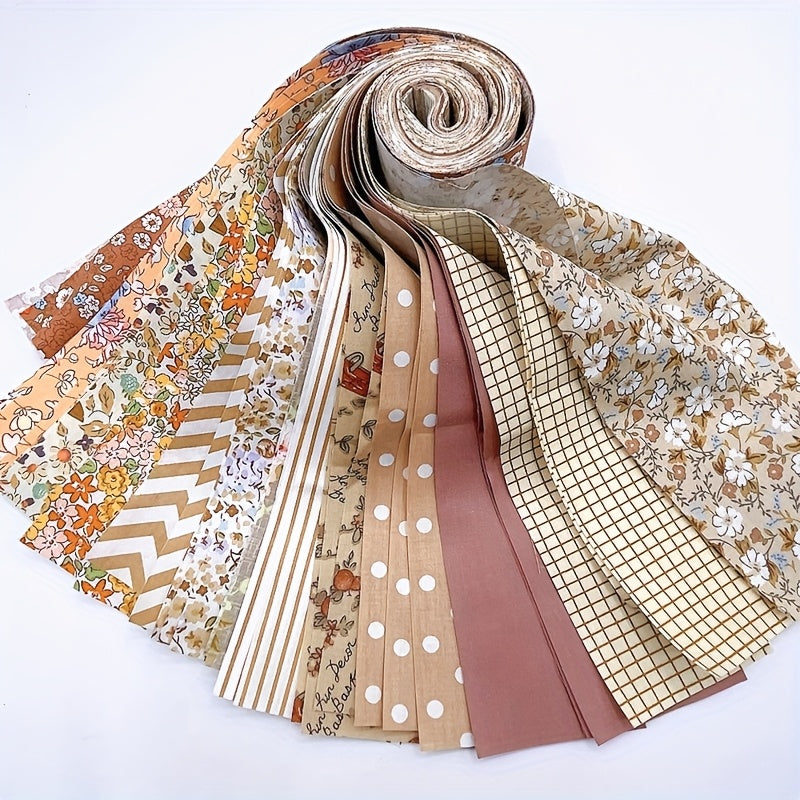 42pcs Khaki Floral Fabric Jelly Rolls - Pre-Cut 100% Cotton Quilting Patches With Assorted Patterns (Chevron, Polka Dots, Grids) For Thanksgiving Crafts, Scrapbooking & Sewing Beginners - Hand Wash Only, Quilting Supplies And