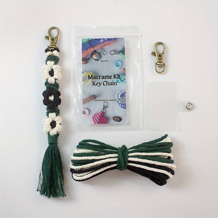 1pc Macrame Kit | Small Daisy Pattern Weaving Material Bag with Beginner Tutorial, Handmade Keychain and Bag Pendant, Suitable for Car Keys and Phone Cases, All-Season Craft Kit