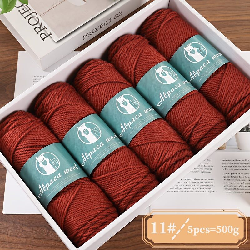 Alpaca Wool Yarn, Fine 245 Needles, Coarse Wool Yarn Balls, for Hand-Made Men'S And Women'S Autumn And Winter Warm Sweater Knitting Materials, Scarves, Hats And Other Warm Clothes 500G 5/Pack