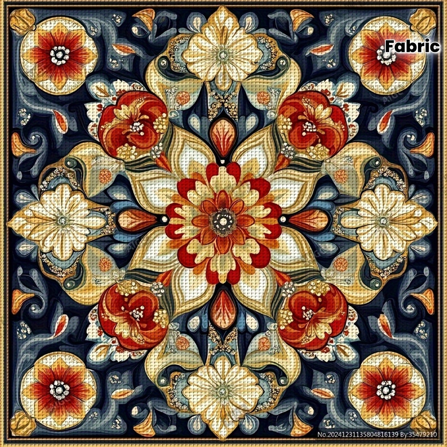 1pc 11CT/14CT Floral Tapestry Cross Stitch Kit - 15.75x15.75inch, Vibrant Blue & Golden Flower Design, Includes Printed Canvas, Needles, Threads, Patterns & Instructions - Perfect for Beginners, Ideal for Home & Office Decor,