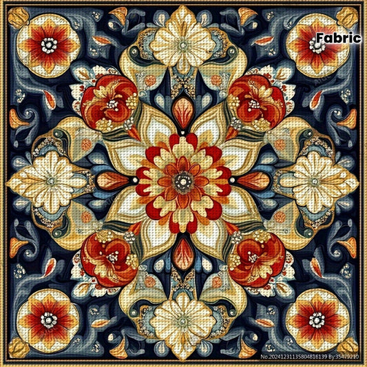 1pc 11CT/14CT Floral Tapestry Cross Stitch Kit - 15.75x15.75inch, Vibrant Blue & Golden Flower Design, Includes Printed Canvas, Needles, Threads, Patterns & Instructions - Perfect for Beginners, Ideal for Home & Office Decor,