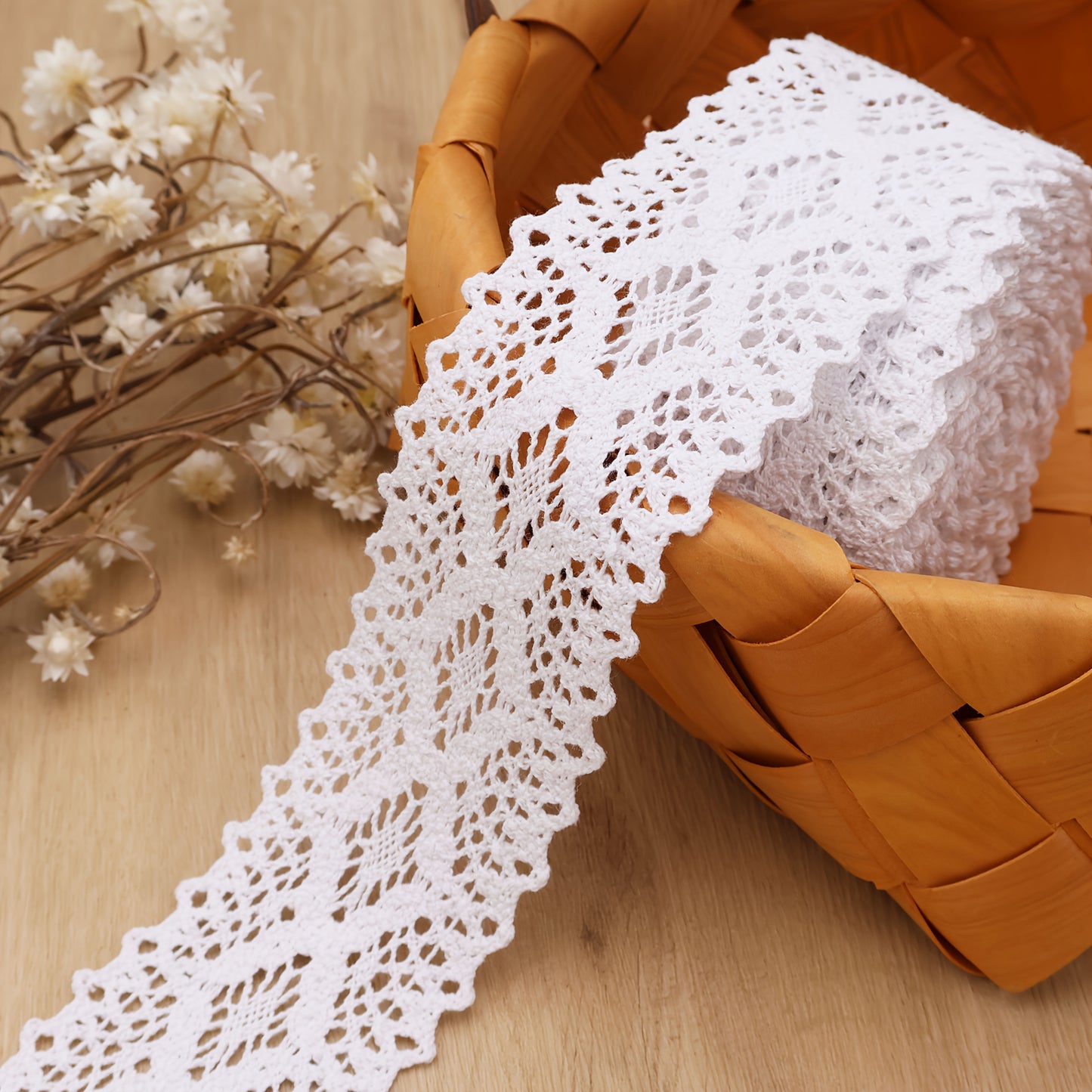 8 Yards of Colorful Eyelet Lace Ribbon - Cotton Crochet Trim for Junk Journaling, Crafts, and Sewing Projects, Craft Lace Trim | Vibrant Lace Ribbon | Durable Craft Material, Lace Fabric