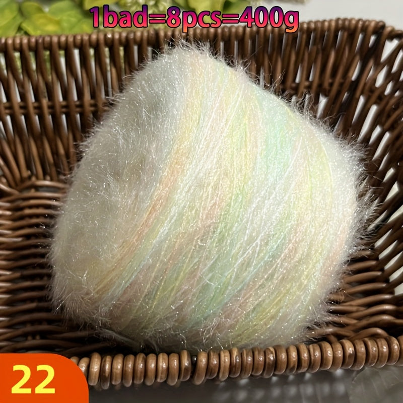 A Large Economical Pack of 400G of Soft Long-Haired Yarn, Suitable for Sweaters, Scarves, Jackets, Shawls, Hats, Coats, Etc. This Yarn Material Kit Is Perfect for DIY Projects. 1 Pack = 8pcs = 400G, Consisting of 80% Acrylic