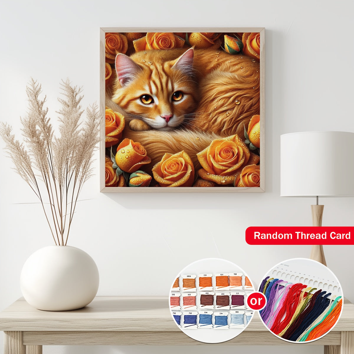 ZUOANLF 1set 40x40cm/15.7x15.7Inch DIY Cross Stitch Kit Frameless, tamped cross stitch kits, Embroidery Set for Home Decor, Includes Patterned Fabric & Threads, Perfect for Living Room Entrance or Bedroom Decoration and a Bea