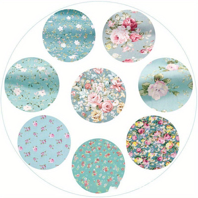 8pcs Vibrant Green Cotton Fabric Bundles - Premium Floral Prints, Precut for DIY Sewing, Quilting & Crafting, Hand Wash Only, Home Accents, Quilting Supplies, Colorful Fabric Bunches, Durable Fabric Bunches