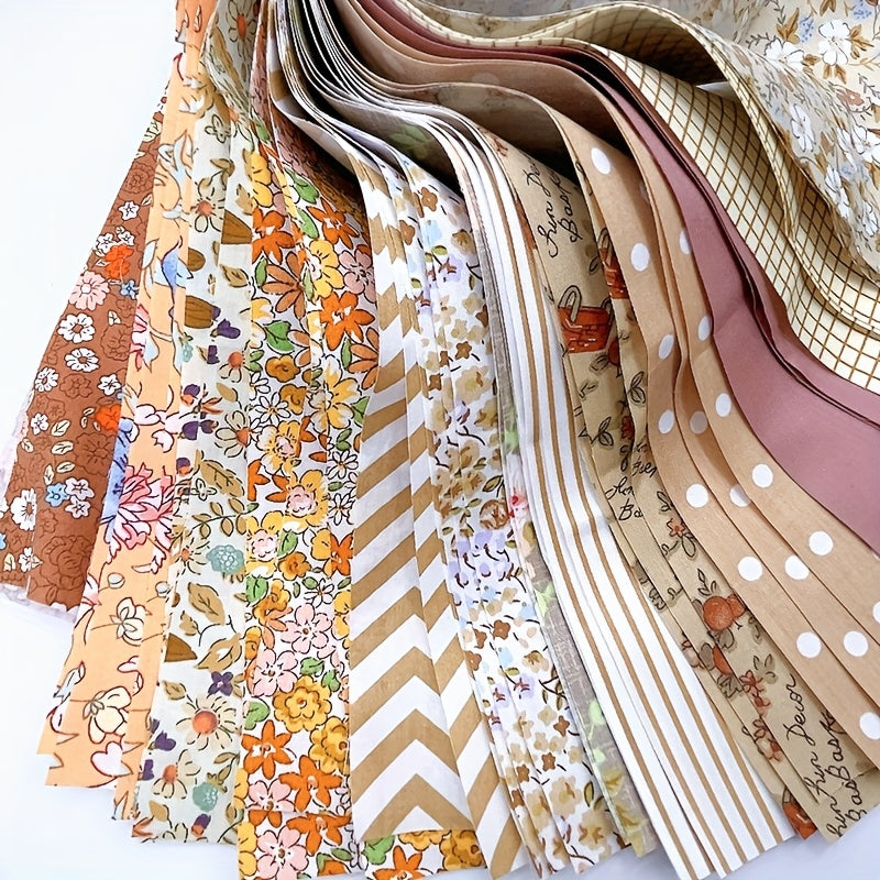 42pcs Khaki Floral Fabric Jelly Rolls - Pre-Cut 100% Cotton Quilting Patches With Assorted Patterns (Chevron, Polka Dots, Grids) For Thanksgiving Crafts, Scrapbooking & Sewing Beginners - Hand Wash Only, Quilting Supplies And