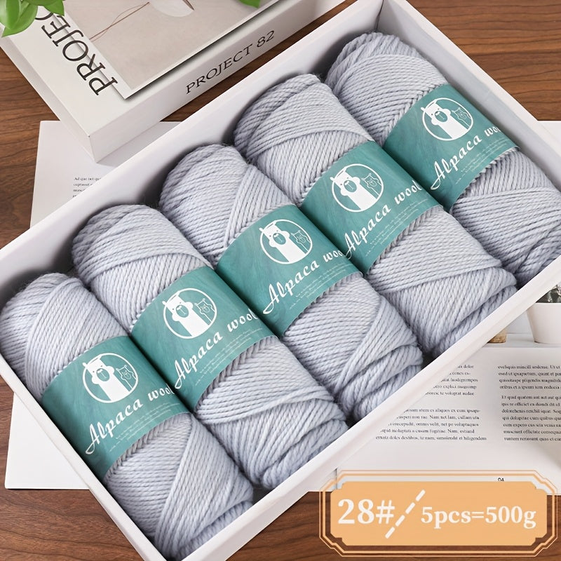 Alpaca Wool Yarn, Fine 245 Needles, Coarse Wool Yarn Balls, for Hand-Made Men'S And Women'S Autumn And Winter Warm Sweater Knitting Materials, Scarves, Hats And Other Warm Clothes 500G 5/Pack