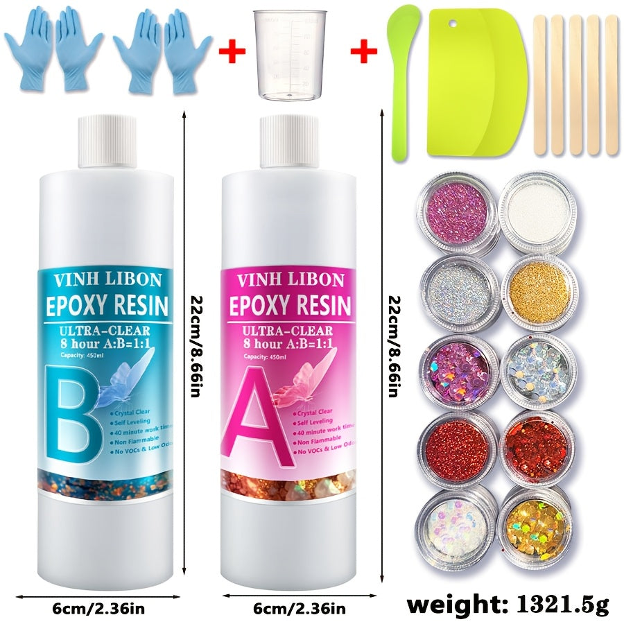 Beginner-Friendly! Ultra Clear Epoxy Resin All-in-One Kit (30.4 Fl Oz With Tools) | 1:1 Easy Mix, Fully Cures In 38H, Bubble-Free For Jewelry, Coating & Craft Projects