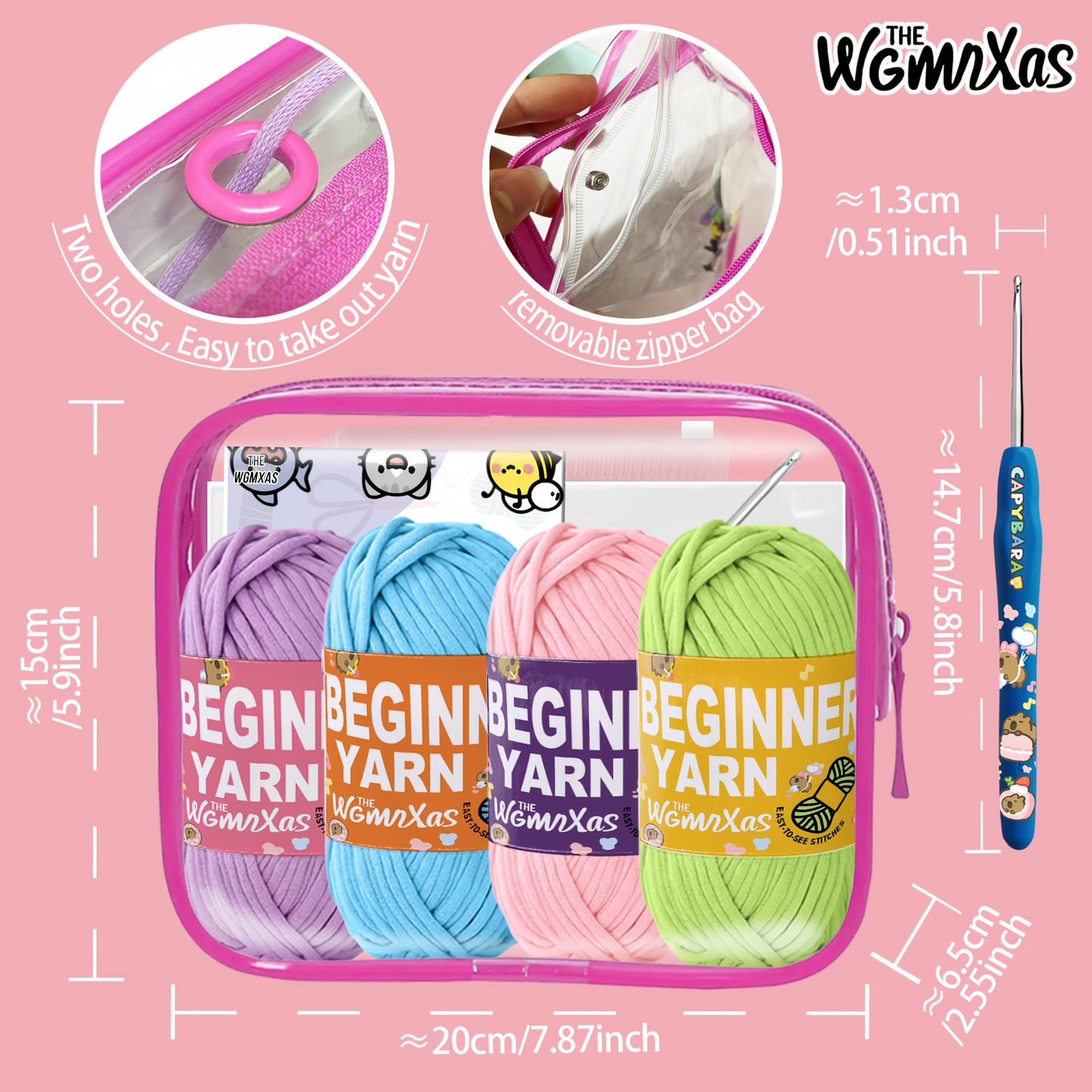 4pcs Yarn Crochet, Beginner Yarn, Crochet Yarn, Crochet Yarn with Easy-to-See Stitches, Storage Tote Bag, Straight Pins, Capybara Theme Crochet Kit, Crochet Yarn For Beginners