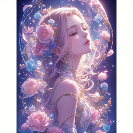 1pc 5D DIY Gem Art Painting Round Cross Stitch Kit with Rhinestone Decor - Unframed, Elegant Floral & Starry Night Design for Adult Beginners, Perfect for Home & Room Wall Decor, Gift for Birthdays, Home Decoration | Elegant