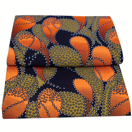 6-Yard African Print Fabric - Double-Sided Wax Print with Vibrant Geometric & Floral Patterns in Orange, Yellow, Black, White, Red, Green, Blue, Purple, Pink, Brown, Beige, Gray, Navy - Machine Washable Polyester for Dresses,