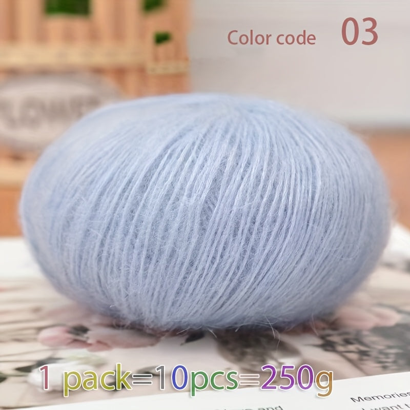 250g Large Bag of Long Wool Yarn, Soft and Light Beige-Friendly DIY Knitting Yarn, Non-Pilling, Suitable for Spring, Summer, Autumn Hollow-Out Fashion Sweaters and Shawls, 45% Cashmere, 40% Wool, 15% Acrylic, 1pc = 10 Balls =