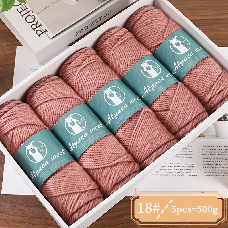 Alpaca Wool Yarn, Fine 245 Needles, Coarse Wool Yarn Balls, for Hand-Made Men'S And Women'S Autumn And Winter Warm Sweater Knitting Materials, Scarves, Hats And Other Warm Clothes 500G 5/Pack