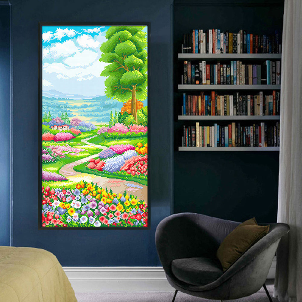 Stamped Cross Stitch Kits for Adults, Secret Garden Embroidery Kits for Beginners, 11CT Patterns, Counted Embroidery Needlepoint Kits Home Decor, 19.69 x 35.43 inch