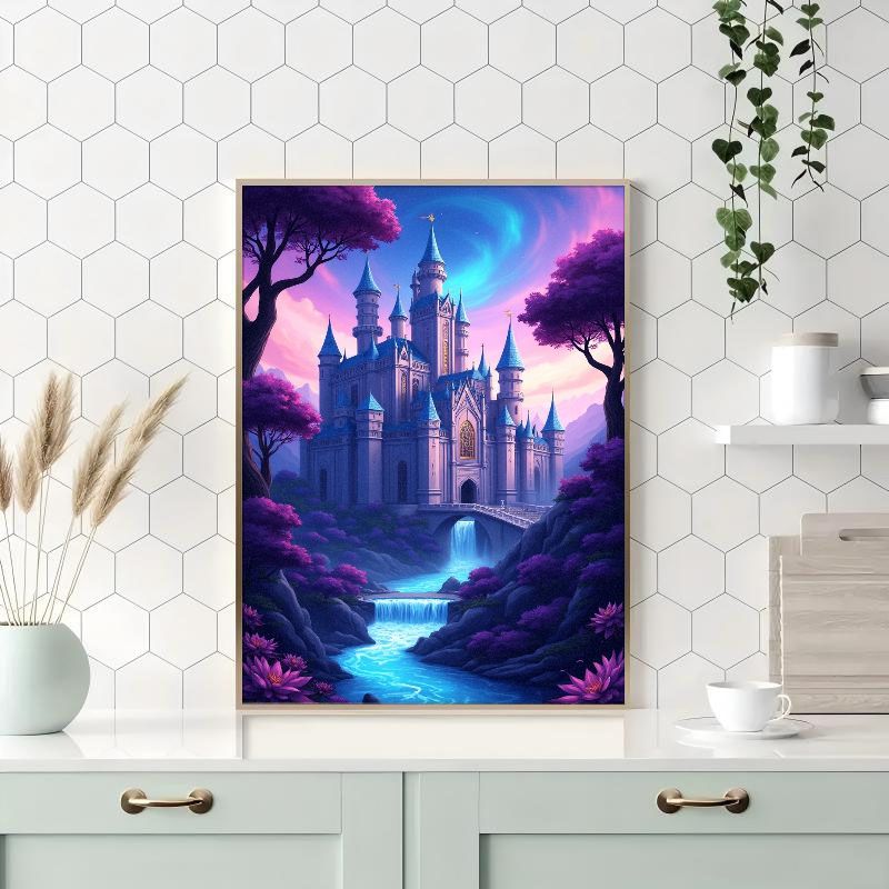 Dream Castle Diamond Painting Craft Kit for All Ages, Endless Fun with Handmade Creation - Round Full Drill Canvas Art Set (Tools Included) to Enhance Home Decor and Add a Touch of Fantasy. Perfect Birthday Gift Choice & Easy