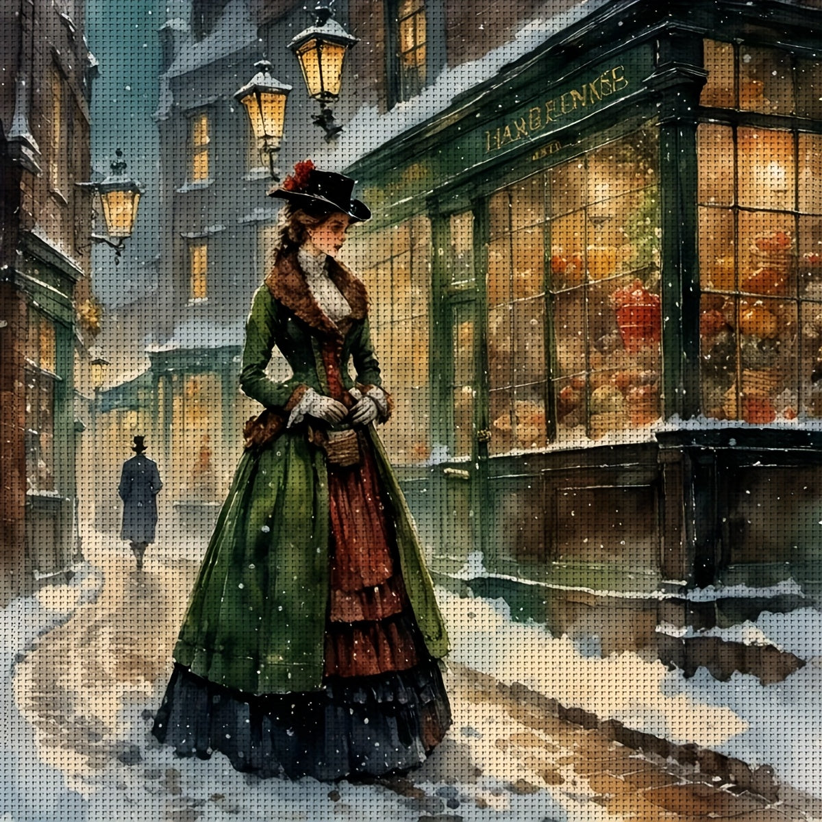 1pc 30x30cm/11.8x11.8" Unframed DIY Cross Stitch Kit - "Street Lady" Print, 11CT/14CT Embroidery Design for Beginners, Includes Canvas, Needle, Thread, Pattern, and Instructions - Ideal for Bedroom or Living Room Wall Decor,