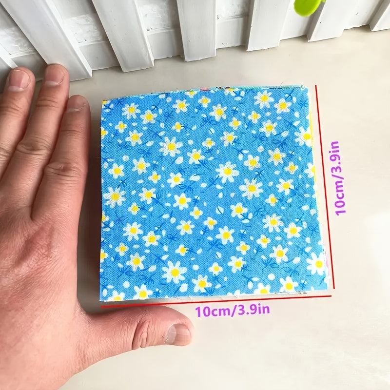 145pcs All- Pre-Cut Square Fabric Set - 9.96x9.96cm (3.9"x3.9") Thin & Lightweight, Vibrant Multicolor Floral Patterns with Polka Dots, Stripes & Gingham Check - Ideal for DIY Sewing, Quilting, Scrapbooking, Handmade Crafts -
