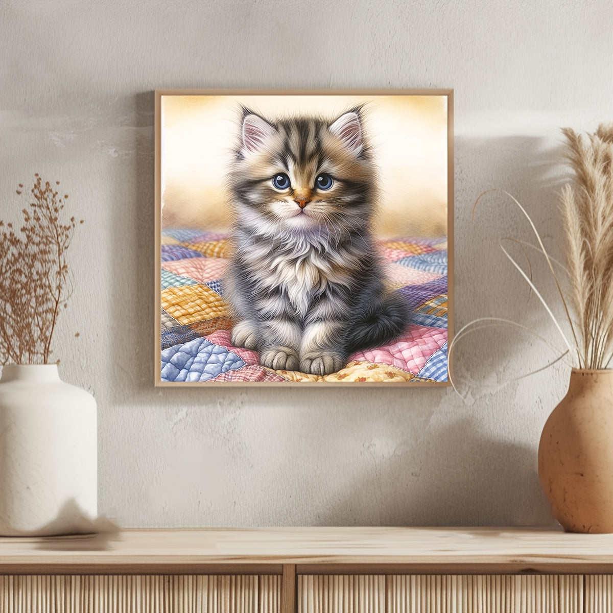 1set 40x40cm/15.7x15.7Inch DIY Cross Stitch Kit Frameless, Cute kitten, stamped cross stitch kits, Cross Stitch Set for Home Decor, Includes Patterned Fabric & Threads, Perfect for Living Room Entrance or Bedroom Decoration a