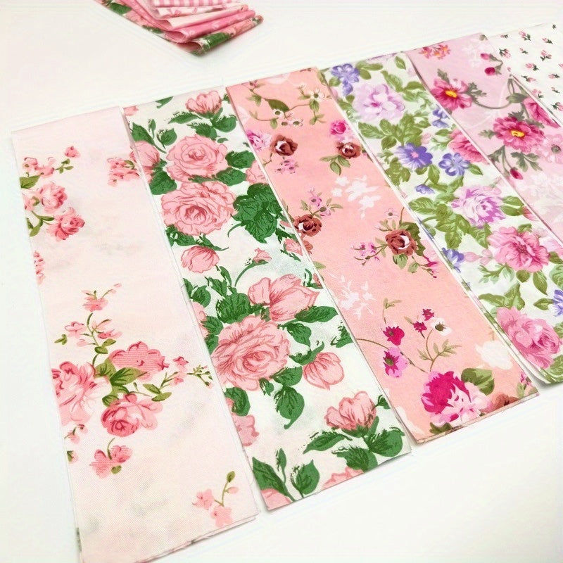 40pcs 6, 5cm*50cm (2, 6 inches*19, 7 inches) Pink Cotton Jelly Rolls Quilted Patchwork Fabric Strips Hundreds of Quilts Fabric Strips Material Kit, DIY Patchwork Crafts Material, Containing Different Patterns Patchwork Kits,