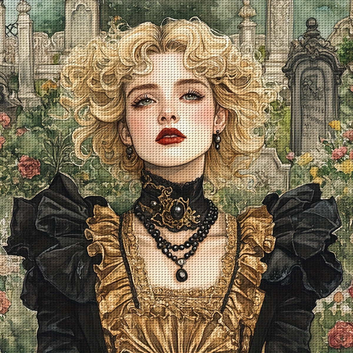 JOZYSH 1set 50x50cm/19. 7x19. 7Inch DIY Cross Stitch Kit Frameless, Beautiful woman, stamped cross stitch kits, Embroidery Set for Home Decor, Includes Patterned Fabric & Threads, Perfect for Living Room Entrance or Bedroom D