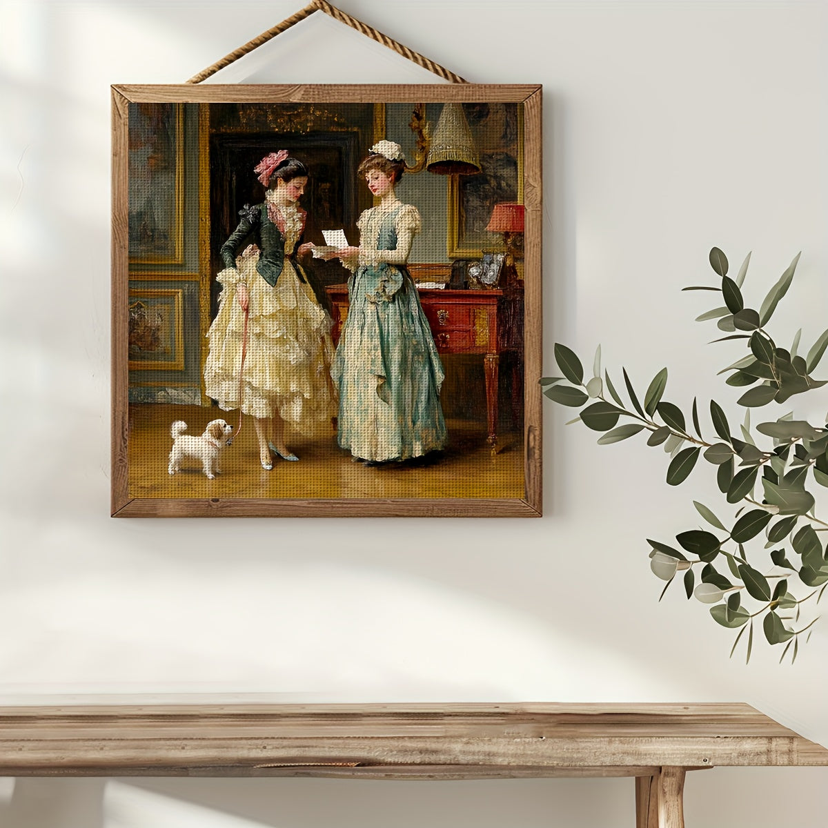 ZUOANLF 1 Set 40x40cm-15.7x15.7in Unframed 11CT/14CT Embroidery Fabric Cross Stitch DIY Kit - Beautiful Ladies with Dog Design, Includes Printed Fabric, Needle, Thread, Patterns & Instructions - Ideal for Beginners, All-Seaso